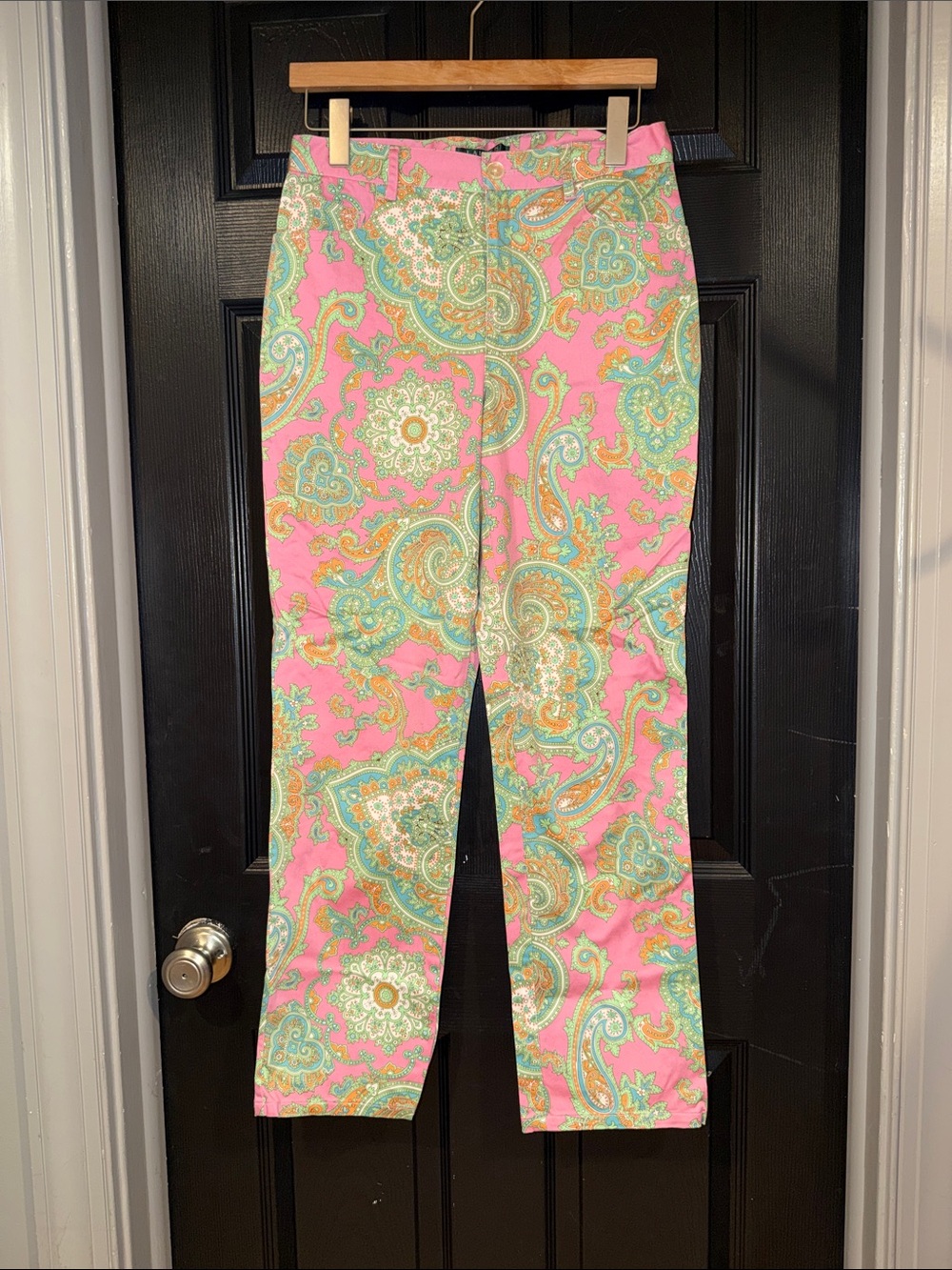 Lauren Pink Paisley Print Slim Pants Size 6